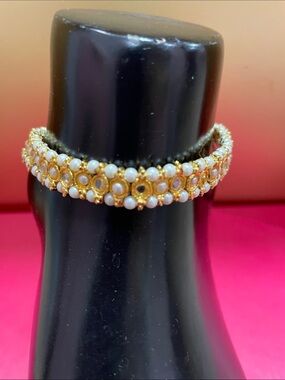 Gold and White Pearl Kundan-Style Women's Bracelet
